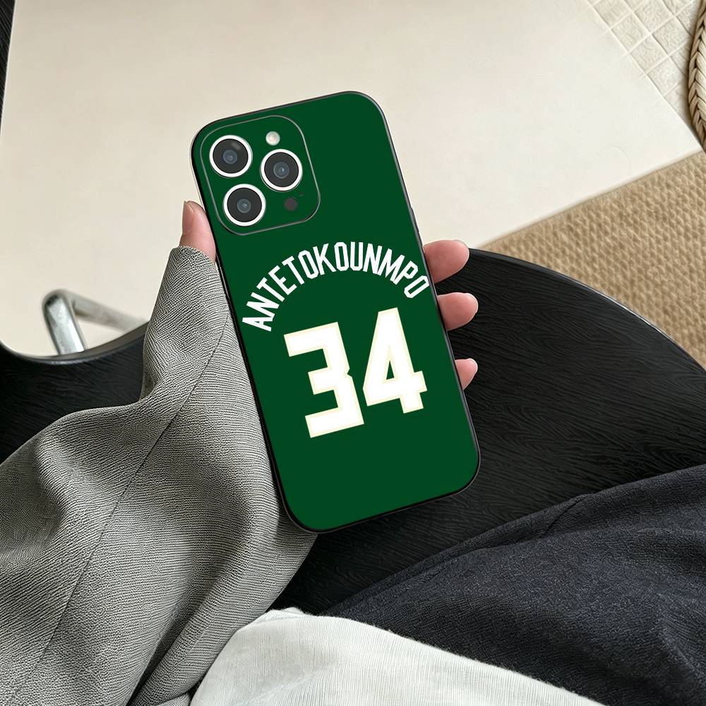 Чехол для телефона Giannis Antetokounmpo 34 Для iPhone 17, 16, 15, 14, 13, 12, 11 Plus, Pro Max, Другие Мягкий Черный Чехол