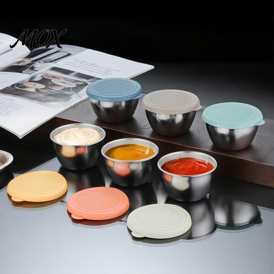Metal Food Storage Cups for Snacks Stainless Steel Sauce Cup with Silicone Lid, Reusable Small Camping Condiment Container, Dipping Bowl Travel