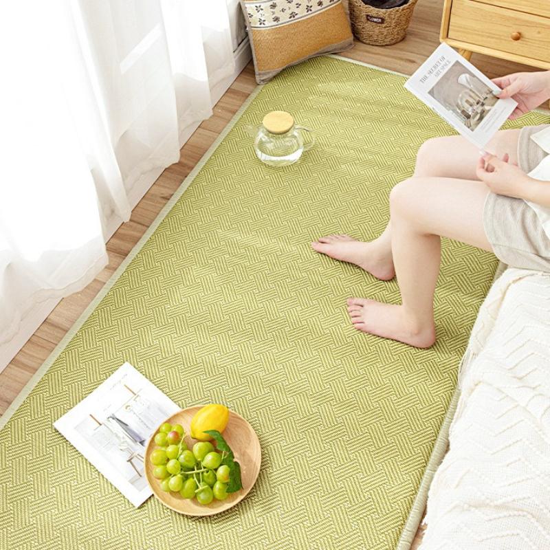 Summer Woven Bamboo Rug Coffee Table Non-Slip Cooling Mat Bedroom Bedside Carpet Decoration Home Living Room Sofa Area Floor Mat