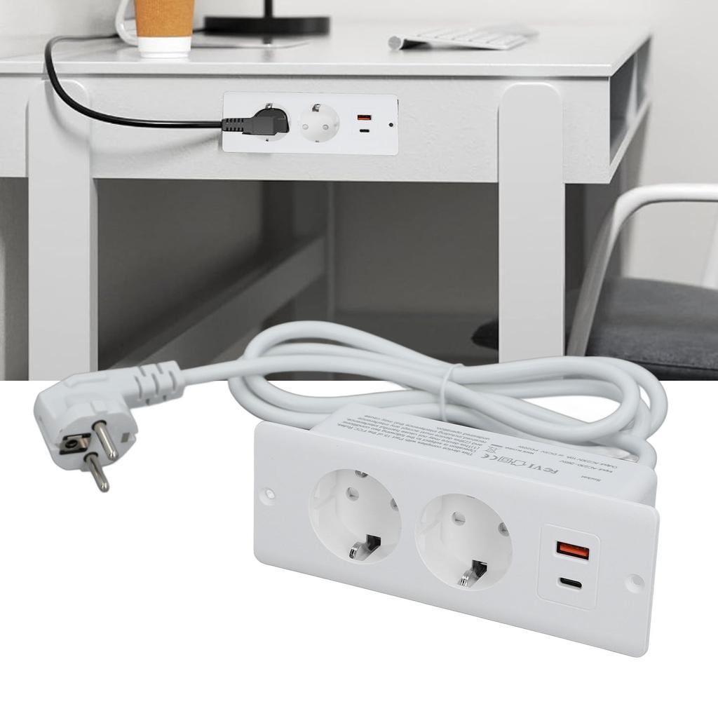 Встраиваемая розетка 2 розетки с портом USB C USB A мощностью PD20W, встроенный удлинитель для мебели, шнур 1,5 м
