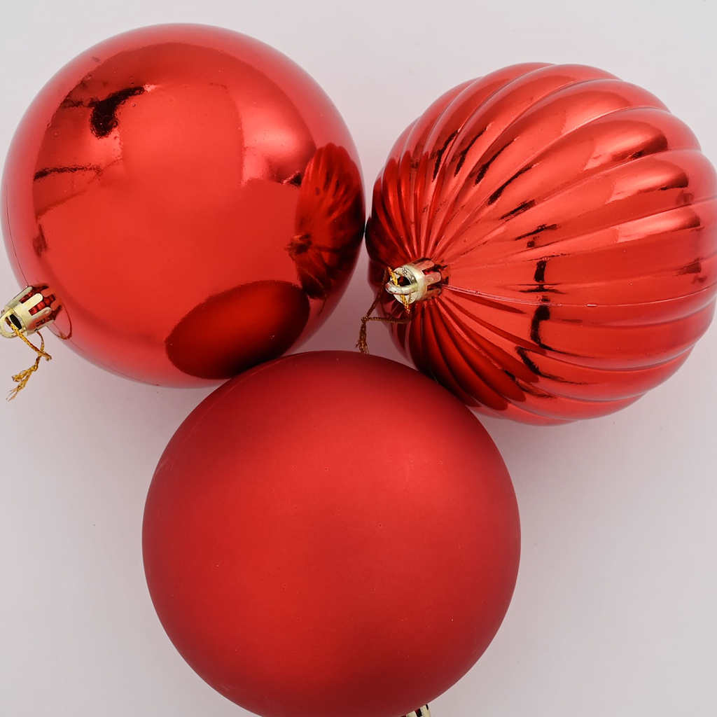 XL Christmas Ornament Set 9 pcs Red Plastic
