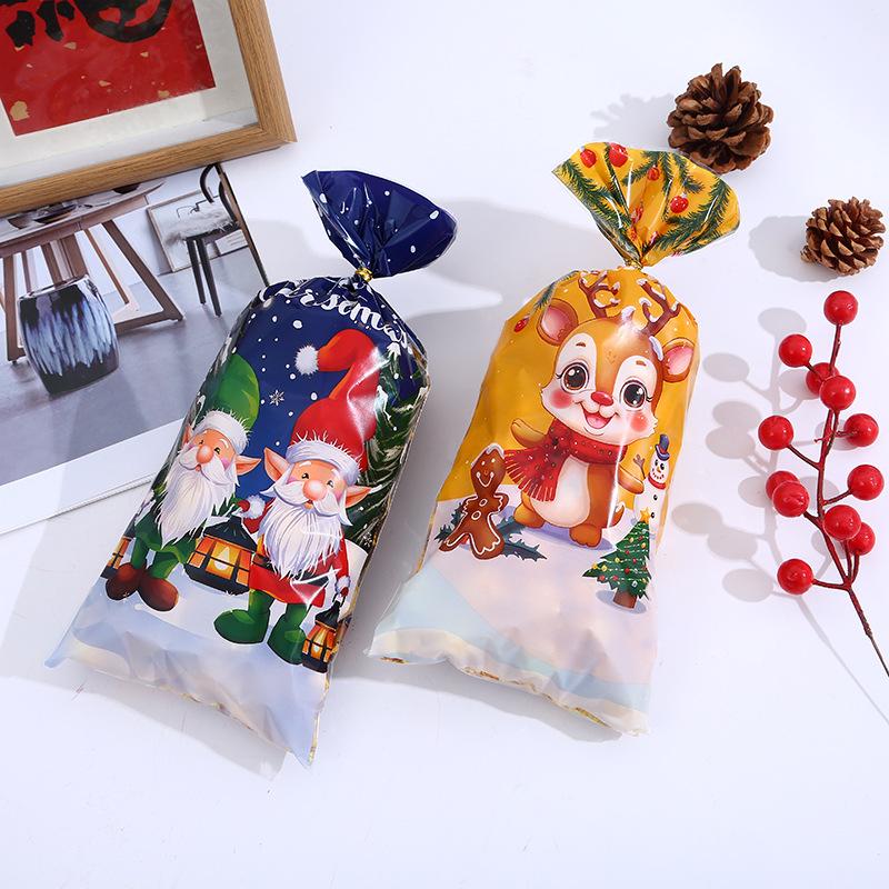 50/100Pcs Christmas Gift Bags Christmas Decorations For Home 2025 Xmas Gifts New Year 2026 Santa Claus Snowman Packaging Bags
