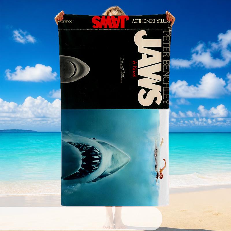 Quick Dry Beach Towel Jaws Pattern, Lightweight Absorbent Towel for Pool Beach Vacation Use