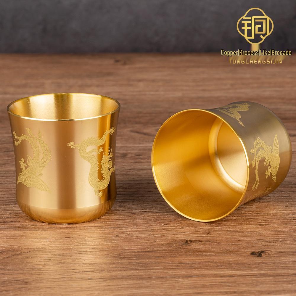 Pure Copper Buddha Offering Cup: Buddhist Supplies, Two-Ounce Blessings Cup for Water or Wine, God of Wealth Design