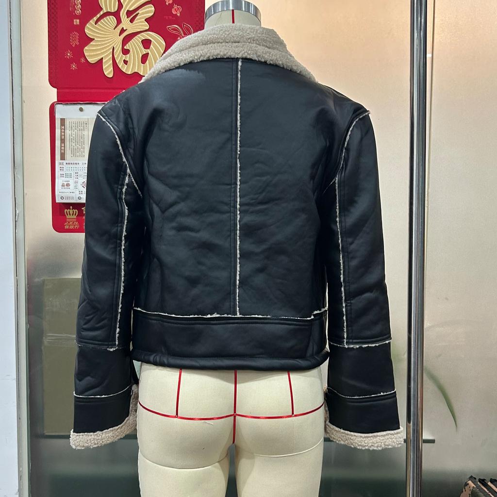 Europe And The United States Fall And Winter Coat Lamb's Wool Short Jacket Zipper Biker Wind Jacket Tops