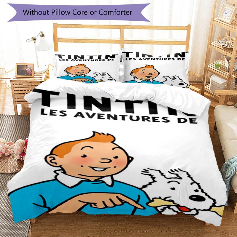 3pcs The Adventures of Tintin Bedding Set Duvet Cover Closure Includes 1 Duvet Cover & 2 Pillowcases, Soft and Comfortable for All Seasons.