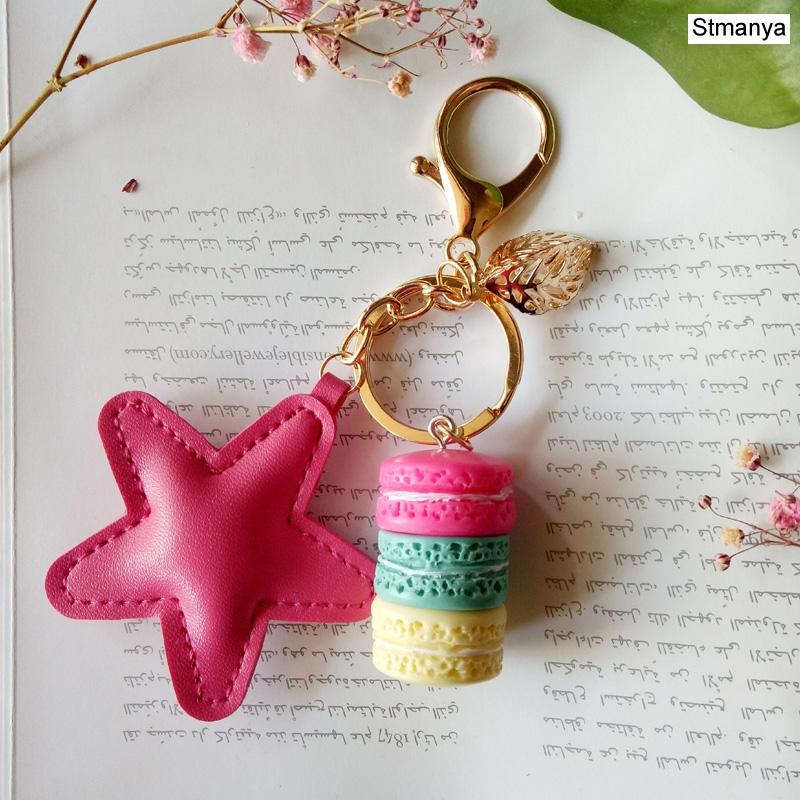New Cake Key chain fashion car Key Ring Women bag charm accessories France Cake Macarons with Eiffel Tower Keychain gift Jewelry