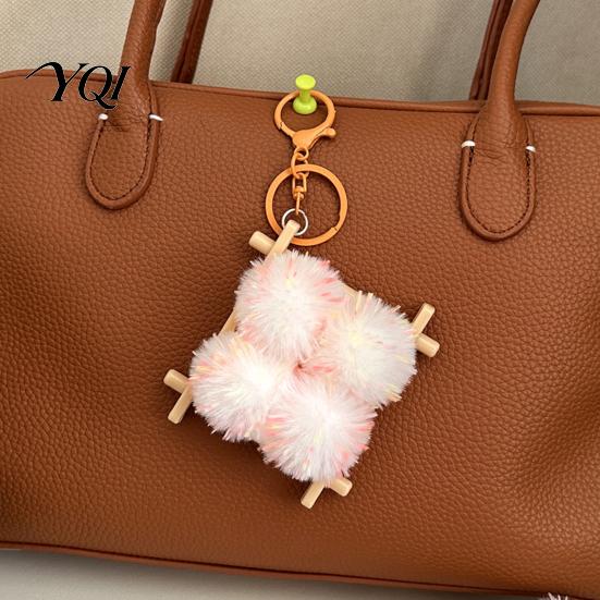 Bag Charm with Keyring Fermented Bean Curd Plush Keychain, Fluffy Doufu Keyring, Backpack Handbag Purse Decoration Accessories