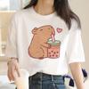 Capybara T Shirt Women Print Summer White Top Cotton T-shirt Graphic Tees Women Vintage Streetwear 90s Plus Size Tshirt Female