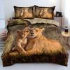 Lion Duvet Cover Set Wild Lion Couple Print Bedding Set For Teens 3D Animal Themed Comforter Covers African Wildlife Quilt Cover