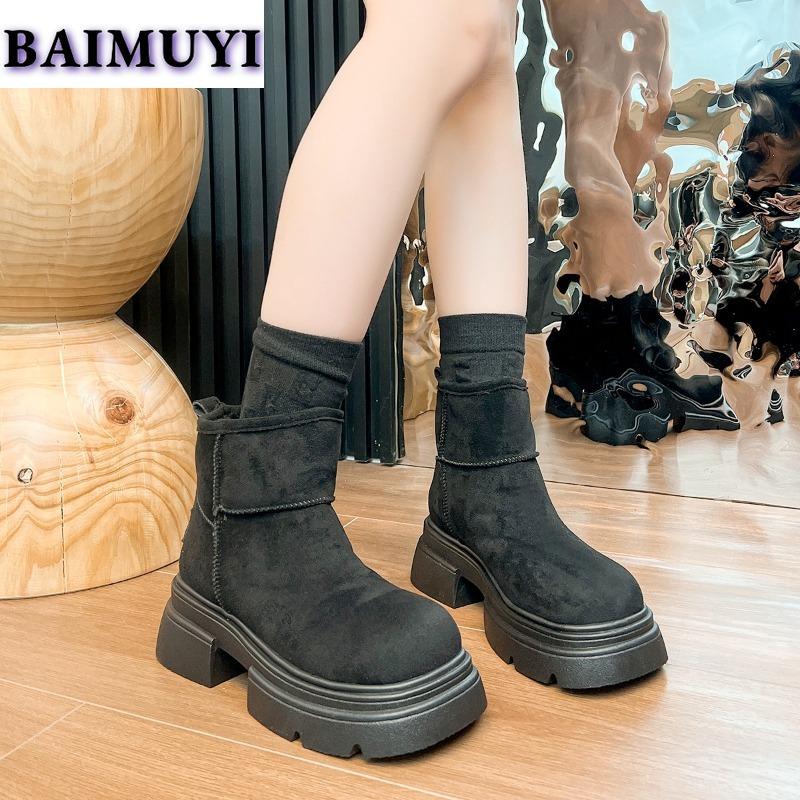 Ботильоны на платформе, женские, меховые, хлопковые, замшевые, на толстом каблуке, 2025, трендовый бренд, зимние женские, плюшевые, теплые, челси, Botas Mujer