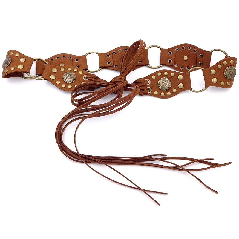Ремень из микрофибровой кожи в стиле ретро с декором в виде заклепок в ковбойском стиле