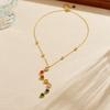 DIEYURO 316L Stainless Steel Golden Heart Water Droplet Inlay Colored Rhinestones Y-shaped Pendant Necklace Lady Fashion Jewelry