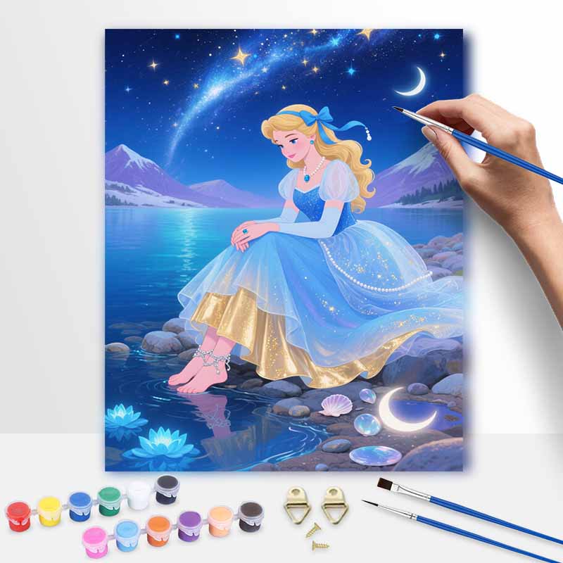 Disney Цифровой набор для рисования маслом Арт-набор Принцесса в синем платье Озеро в лунном свете Ручная раскраска Раскрашивание Домашний декор