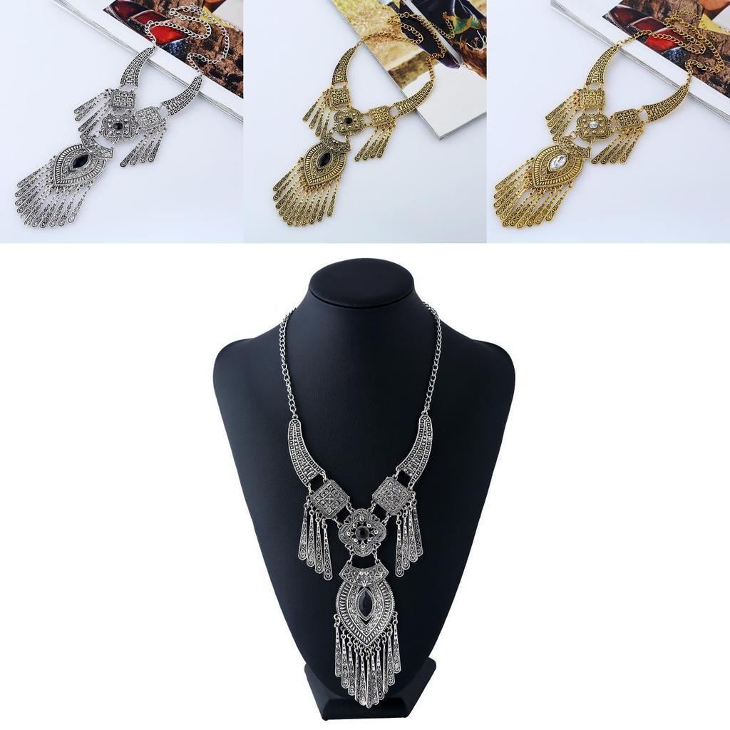 Ethnic Style Simulation Gemstone Decoration Women Necklace With Tassel Design For Spring Trend Followers