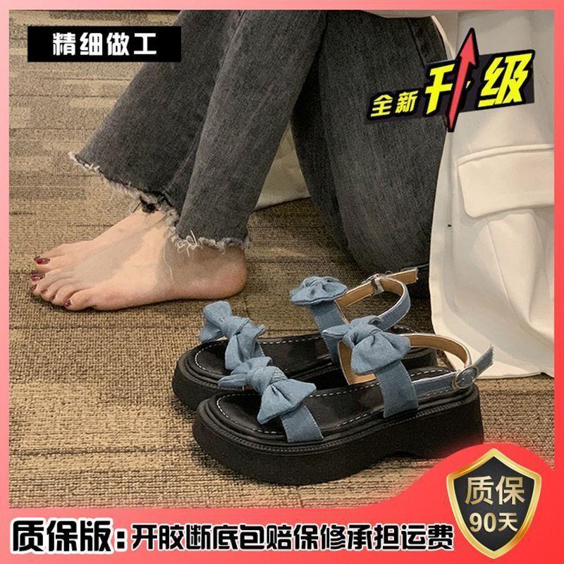 Thick-soled One-word Sandals Fairy Fairy Summer 2025 New Versatile Fairy Bow Non-slip Beach Shoes