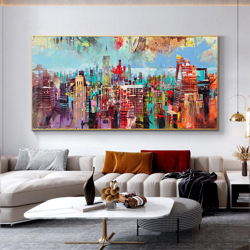 Abstract Colorful Tree Oil Painting Printed On Canvas Wall Art Landscape Posters Pictures for Living Room Home Decor No Frame
