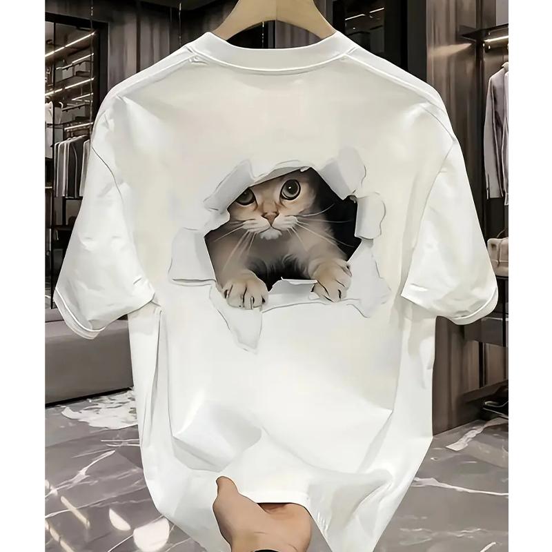 New Summer Men's Fashion T-shirt Personality Kitten Printed Men's T-shirt Top