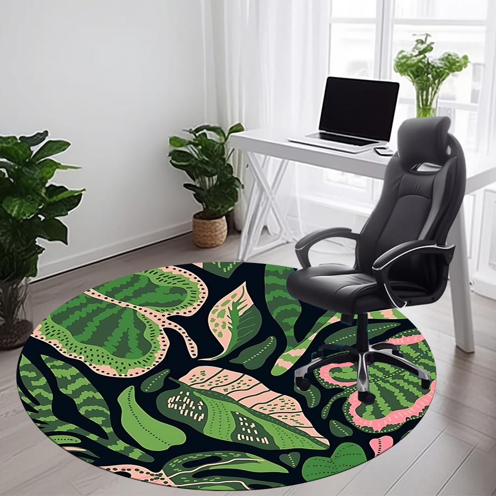 1pc Jungle Leaves Office Round Area Rug, Indoor Mat Suitable ForOffice, Under Office Chairs Bedroom Living Room Home Decor, Room Deco D109