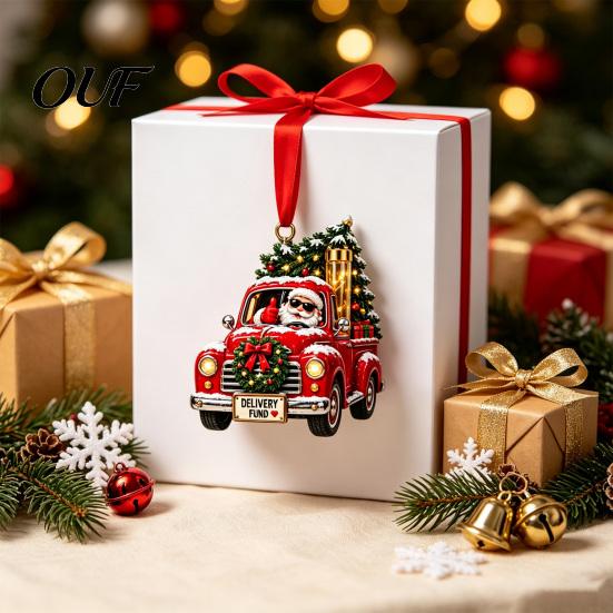 Creative Stocking Stuffer Holder Christmas Money Ornament for Tree, Acrylic Cash Gift Decoration with Red Notes Ribbon, Surprise Holiday Hanging