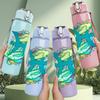 1PC Blue Green Wave Abstract Art 750ml Color Plastic Sports Water Bottle Leakproof Flip Straw Lid Suitable for Sports Office Home Use