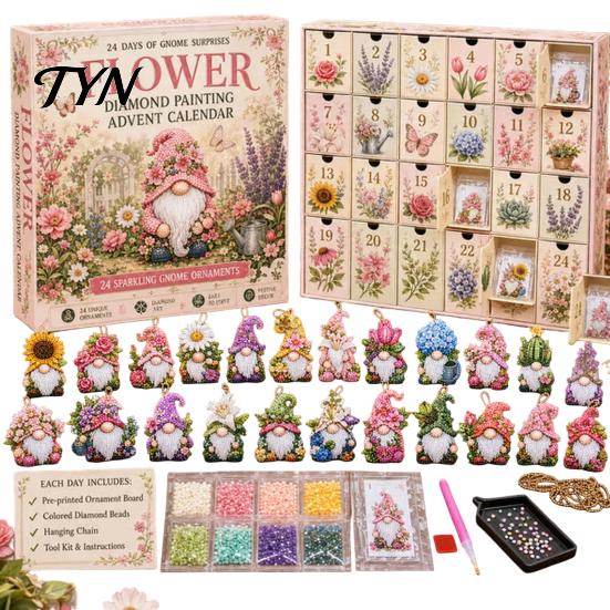 Halloween Decoration Pendant Set Gnome Advent Calendar, Christmas DIY Faux Diamond Art Calendar 31 Days Craft Kit, Handmade Hanging Ornaments