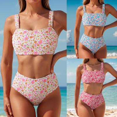 Женские купальники, маленькие цветочные сексуальные бикини с открытой спиной и высокой талией, раздельный купальник, пляжная одежда, купальные костюмы
