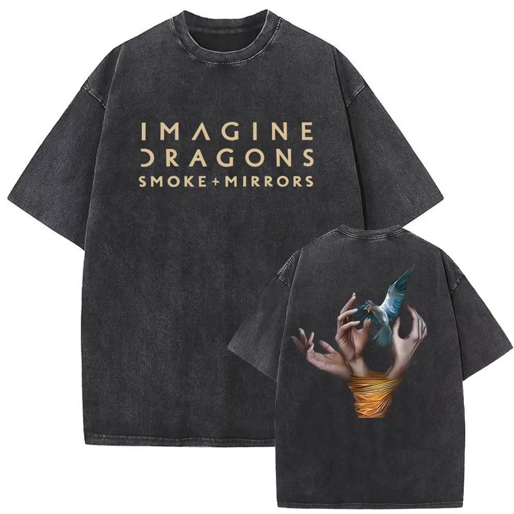 Рок-группа Imagine Dragons Тур Loom World Tour 2025 Стиранная винтажная футболка Мужская Женская Готическая оверсайз футболка Повседневная одежда