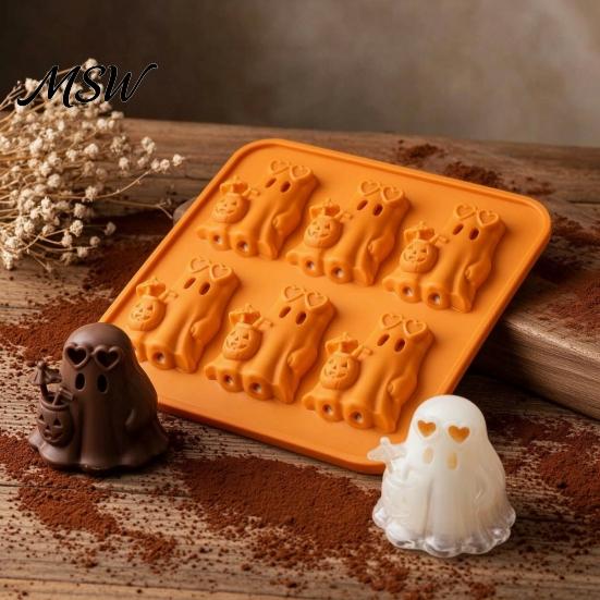 Food Grade Silicone Ice Tray Ghost Cube Mold, 6 Cavity Tray, 3D Decorative Cocktail Shape Flexible Maker, for Halloween Whisky Cocktails Large Maker