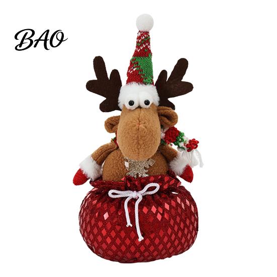 Elk Figurines for Christmas Sequins Santa Claus/Snowman/Elk Ornaments with Candies Storage Pocket, Holiday Party Supplies Red or Green Festive Figures