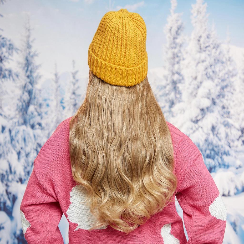 Blonde Unicorn Hat Wigs Cap with Hair Ombre Brown Blonde Color Connect Synthetic Hair Extensions Women Daily Party High Temperature