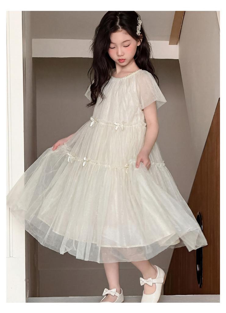 Girls' dress, gauze skirt, summer thin version 2026 new short sleeved fluffy skirt, children's skirt, little girl princess skirt
