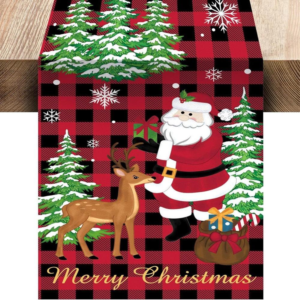 New Santa Claus Christmas Table Runner Snowman Elk Xmas Table Flag Cover New Year Table Decor Christmas Party