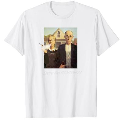 White Spoof American Gothic Fashion Graphic Tshirt Short Sleeve Summer New Cotton Unisexs Shirt Casual Streetwear