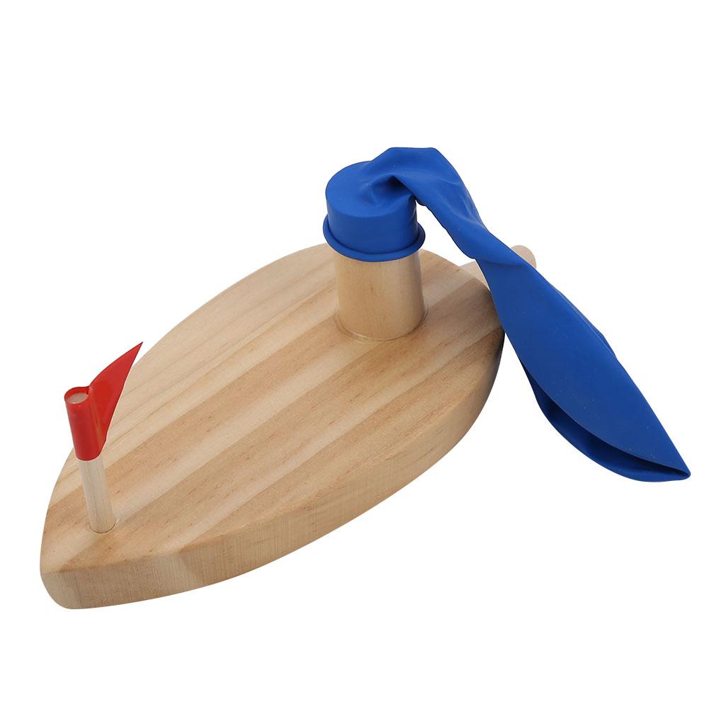 Balloon Powered Wooden Boat Cartoon Children Water Playing Bathing Toys