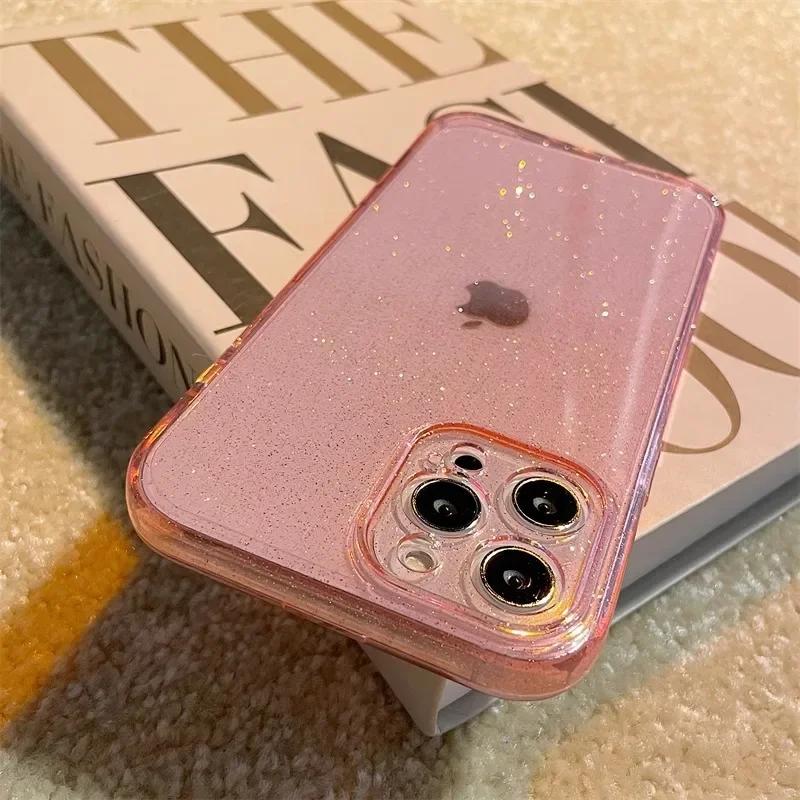 Новый роскошный блестящий прозрачный чехол для телефона iPhone 15 13 14 16 Pro Max Plus, ударопрочный прозрачный мягкий защитный чехол для линз