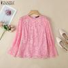 Womens Casual Hollow Out Lace Patchwork Loose Long Sleeve Blouse