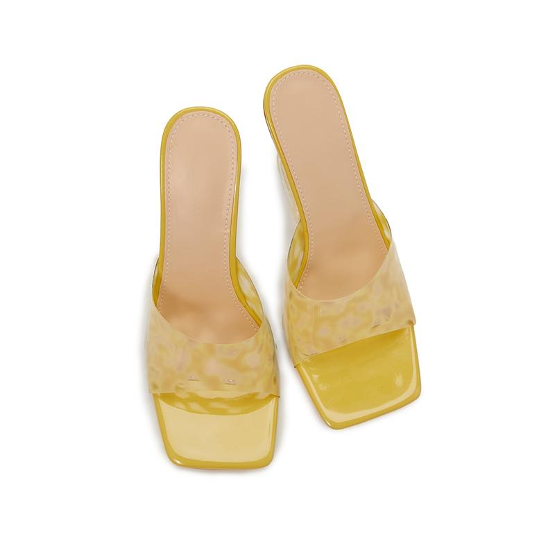 Летние женские шлепанцы на высоком каблуке 10 см, шлепанцы для зачистки, леопардовые прозрачные тапочки на платформе, женские желтые туфли на прозрачном каблуке