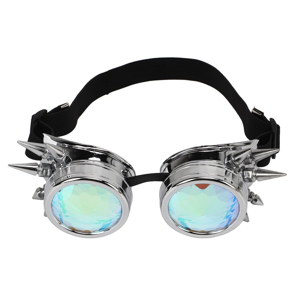 Steampunk Goggles Retro PC ABS with Elastic Band Kaleidoscope Rave Glasses for Party Gloss Silver