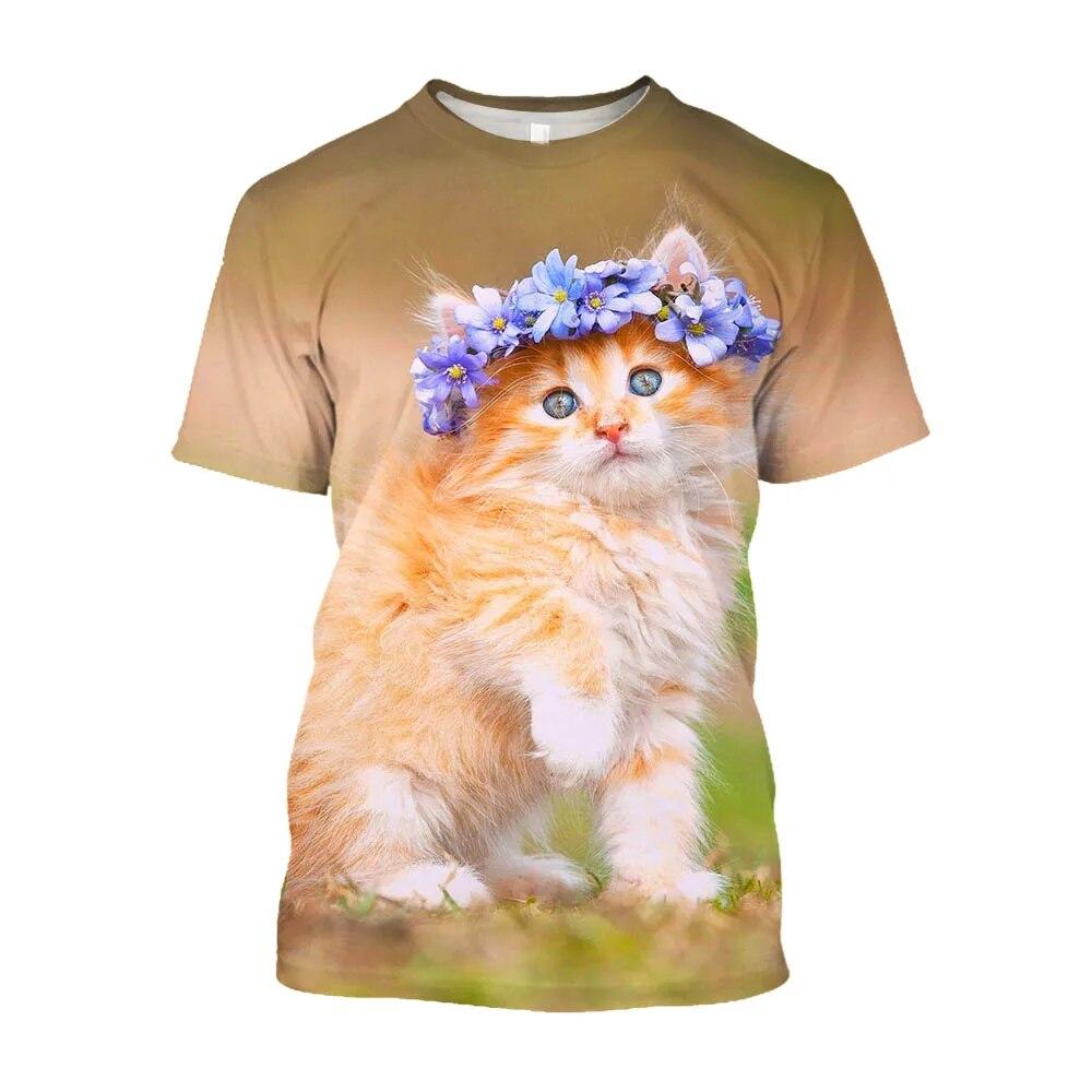 Футболки большого размера с милым котом и принтом животных, мужская уличная одежда, корейская модная футболка Kawaii, молодежная одежда, топы