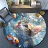 Kitten Clownfish Round Area Rug,Carpet Rug for Living Room Bedroom Sofa Playroom Decor,Non-slip Floor Mat
