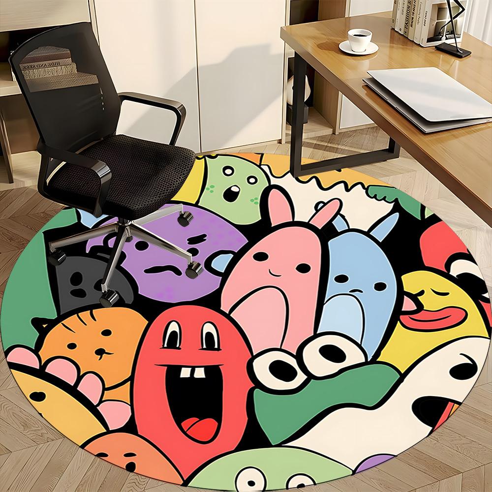 1pc Colorful Creatures Carpet, Round Non Slip Durable Large Size Office Carpet, Suitable for Office