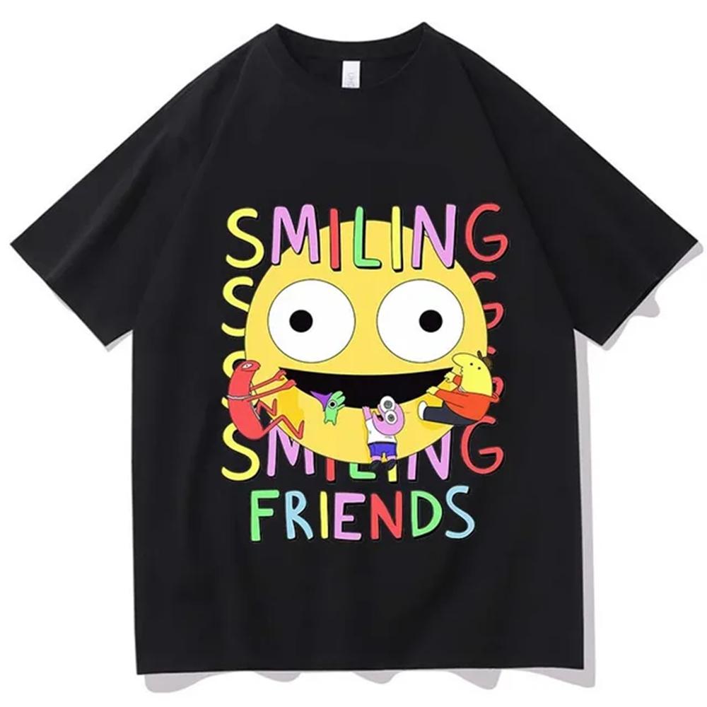 Smiling Friends Cartoon Print Tshirt Comfortable Unisex Women Summer Teeshirt Cotton High Quality Tshirts Manga Funny Tees