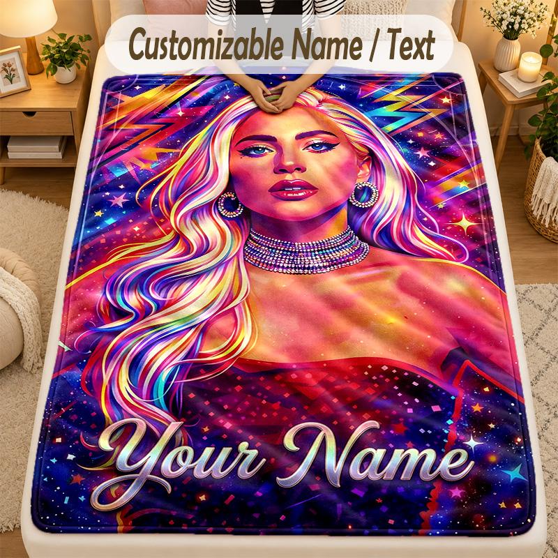 Flannel BlanketLady Gaga Custom Name Text Personalized Soft Warm Throw Blanket Home Decor Gift