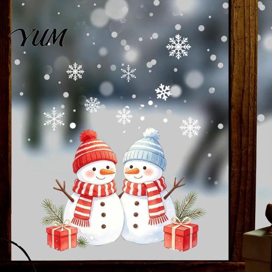 Winter Wonderland Window Art Christmas Snowman Static Glass Sticker, PVC Waterproof Decals for Holiday Decorative Scenes Home Decoration, Snowflake