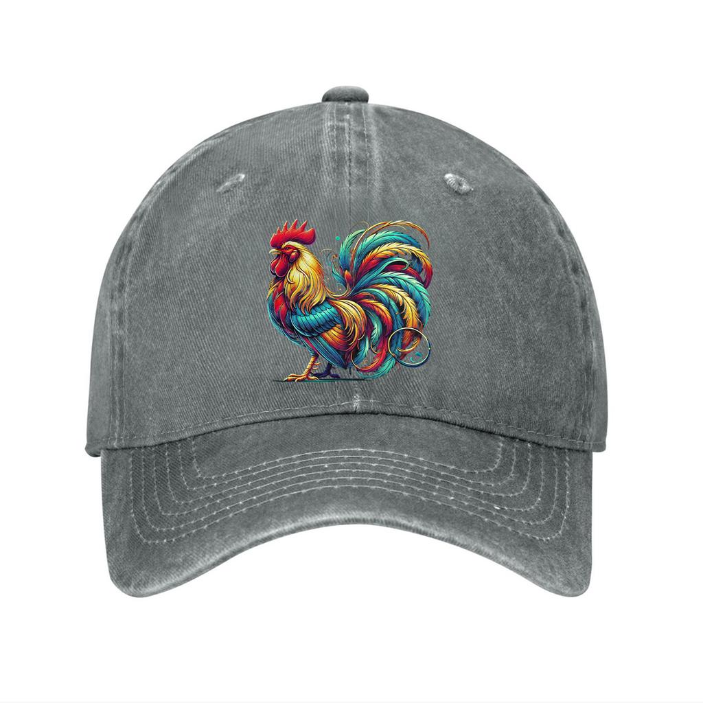 Colorful Rooster Print Baseball Cap Unisex Cotton Adjustable Curved Brim Casual Outdoor Dad Hat