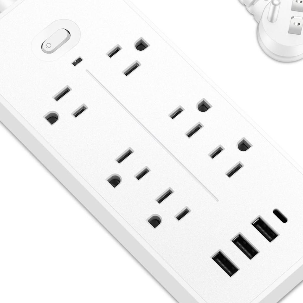 Сетевой фильтр на 6 розеток с защитой от перенапряжения, сетевой фильтр с 3 USB-портами, 1 зарядным портом Type-C