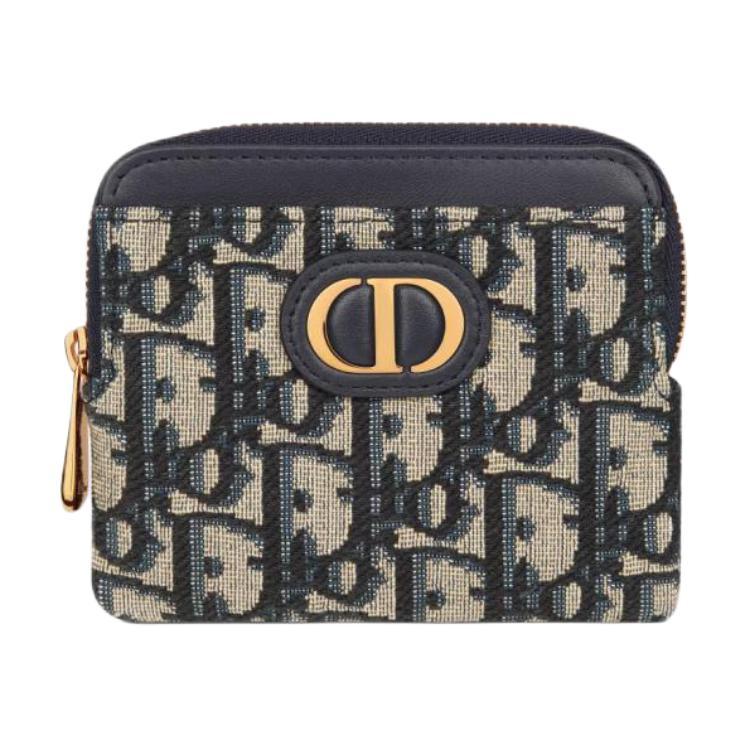 Dior 30 Montaigne Lavender CD Logo Zipper Closure Oblique Print Jacquard Fabric Wallet Women Wallet Blue S2309UTZQ-M928