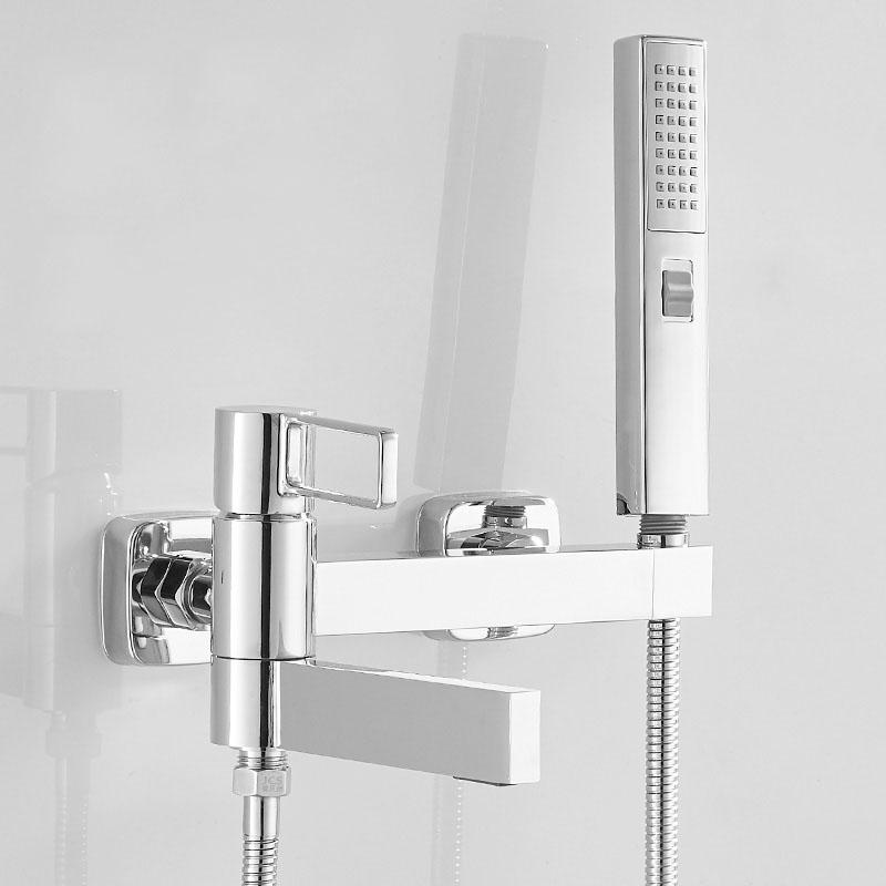 Черный/Хромированный Латунный Набор Смесителей для Ванны и Душа Ручной Настенный Смеситель для Душа Полая Ручка Горячий и Холодный Смеситель Водопад