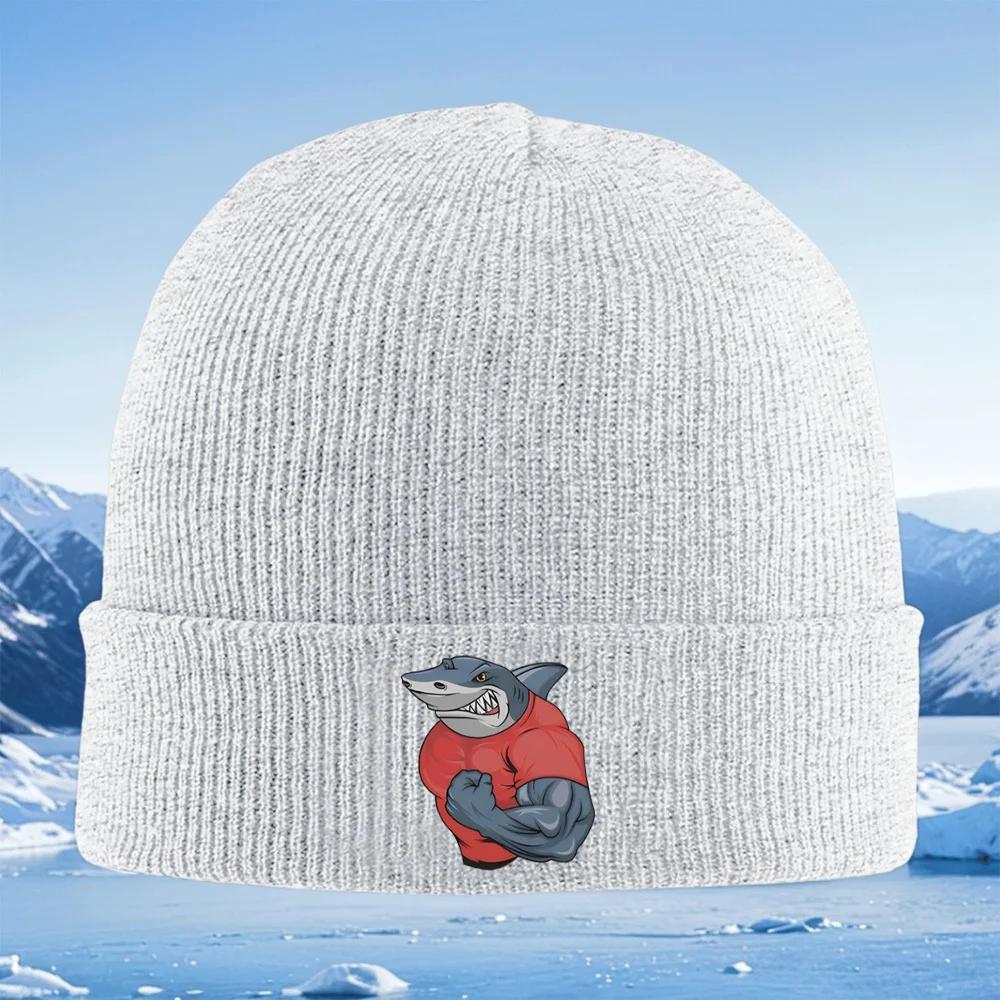 New Shark Strong Muscle Red Shirt Unisex Women Unisex Knitted Hat Beanie Pullover Cap Winter Thermal Warm Christmas Outdoor Cycling